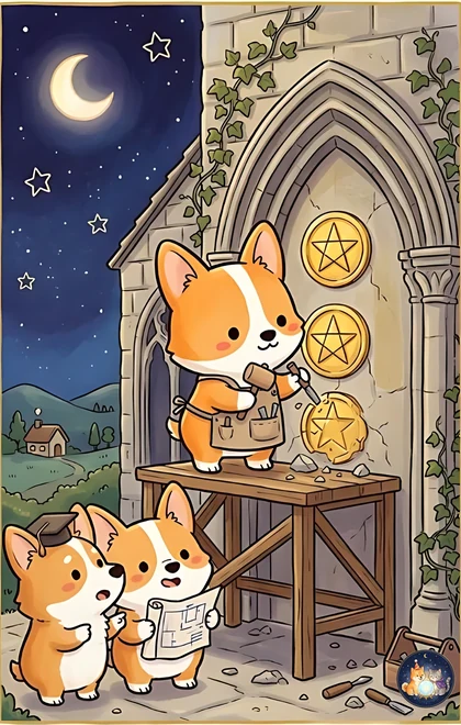 펜타클 3 카드 (AI로 생성한 일러스트)