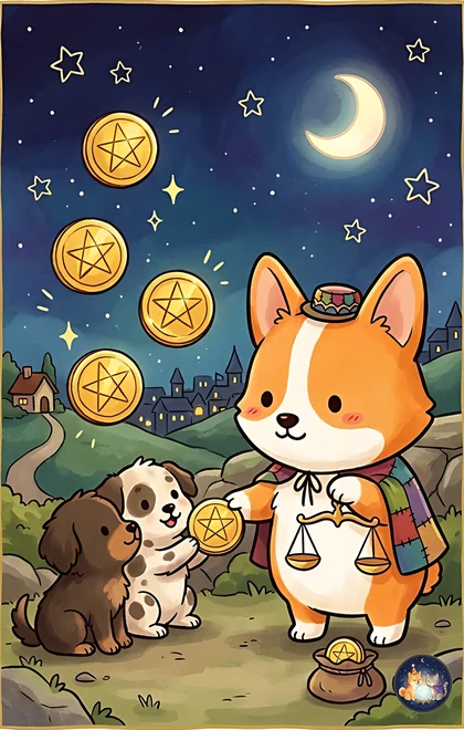 펜타클 6 카드 (AI로 생성한 일러스트)